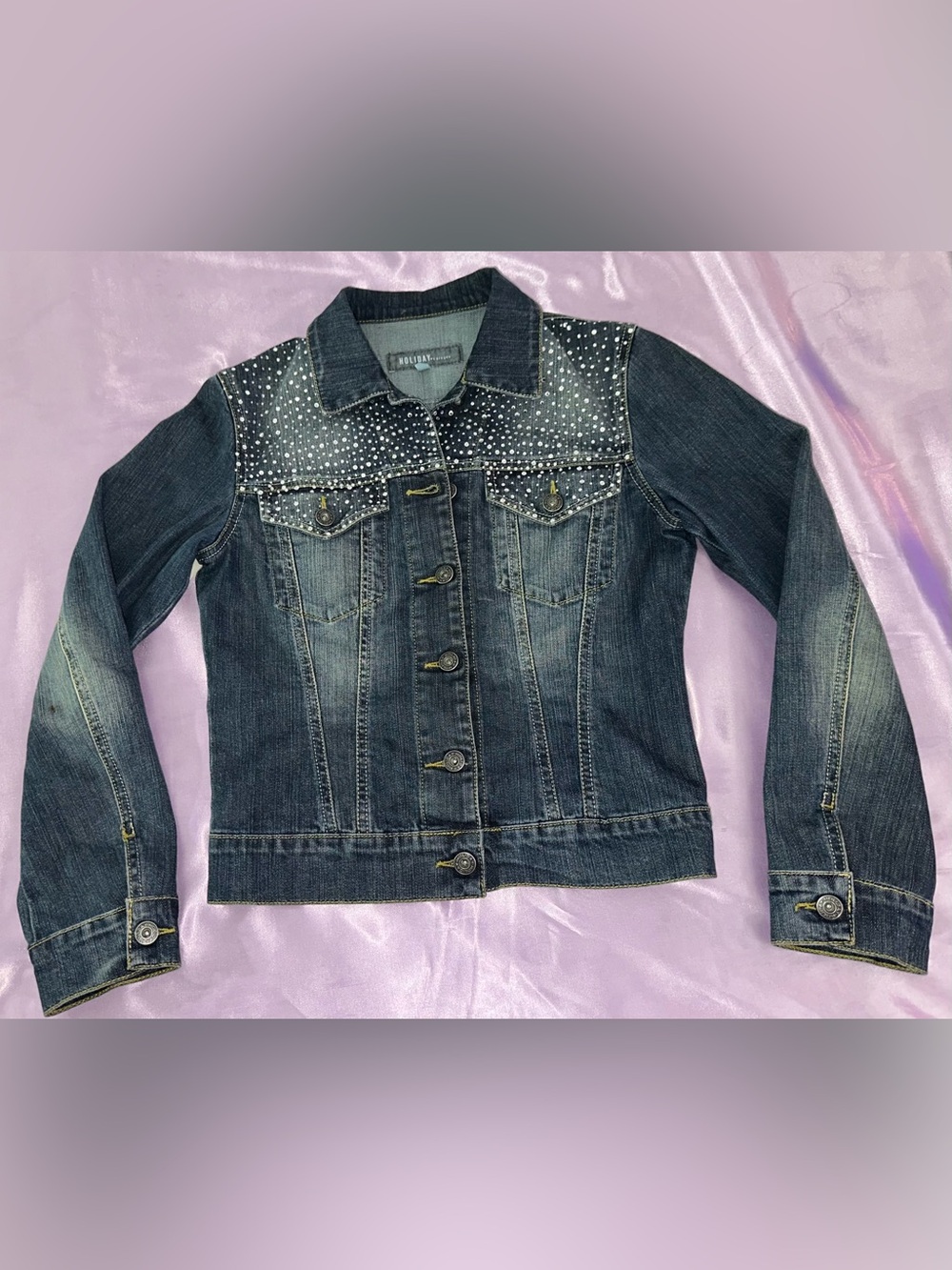 Y2K Rhinestone Mcbling Jean Jacket size small 2000’s